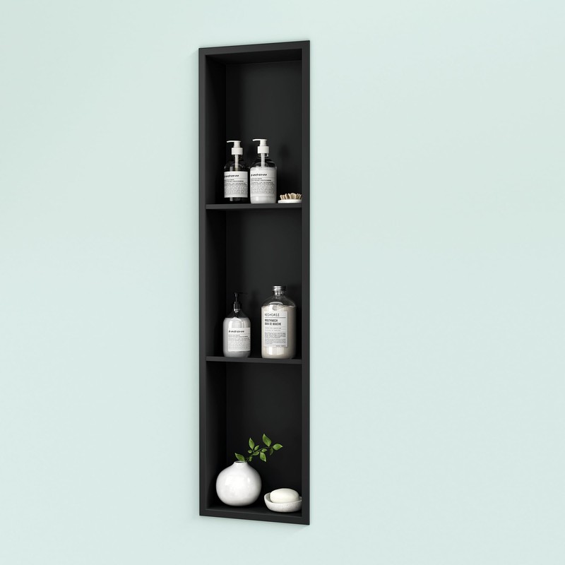Neodrain 8X36 Inch Matte Black Three Layers Shower Niche, Stainless