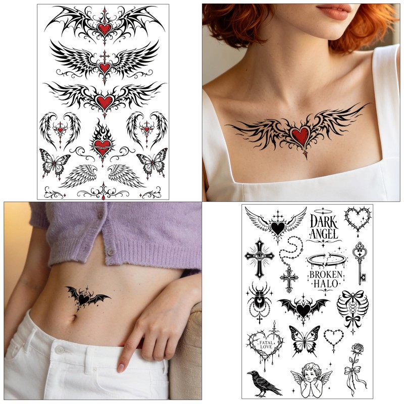 13 Sheet Y2K Temporary Tattoos Waterproof Black Temporary Tattoos for