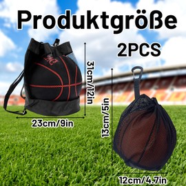 Ballnetz 1 Ball, 2-teiliges Set Basketball Tasche und Ballsack, Sportliches Ballnetz für Basketball, Fußball und Tennis, Schwarz aus Oxford-Stoff