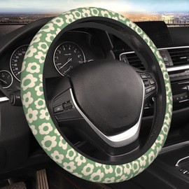 Funda de volante clásico con diseño de flores Groovy para mujer, de 15 pulgadas, color verde de neopreno, accesorios de coche, protector para vehículo, camión, SUV