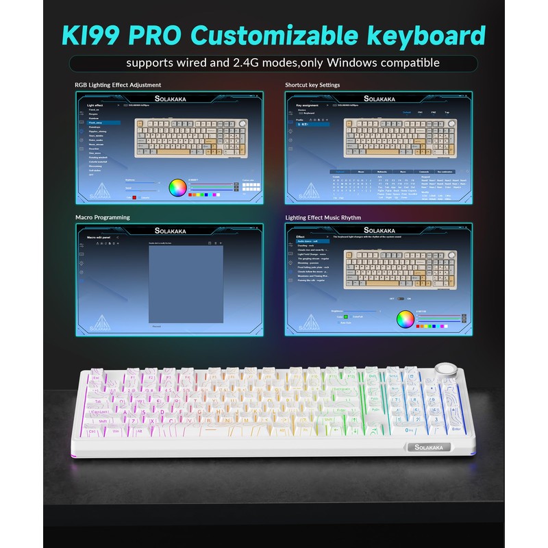 SOLAKAKA KI99 Pro 96% Wireless Mechanical Keyboard, RGB Gaming Keyboard,