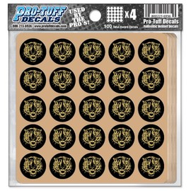 Tiger Award Decals Bengals Cats Thick Premium 20 mil Vinyl 1-1/8" Diameter (100 Decals) Stickers, Football, Baseball, Softball, Lacrosse, Hockey (Vegas Gold on Black)