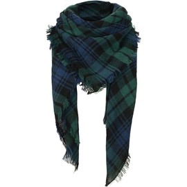 NOKOKO Premium Women's Oversized Plaid Blanket Scarf – Chunky Warm Tartan Wrap for Winter & Fall NIce Gift for Ladies (Green & Blue)