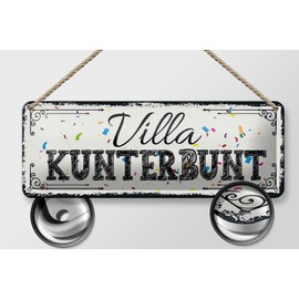 FEMER Tin Sign with Saying 27 x 10 cm Villa Colourful Decoration