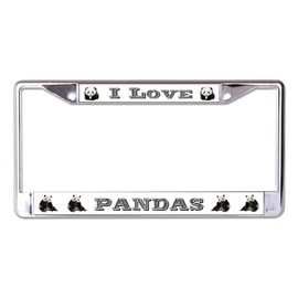 I Love Pandas Chrome License Plate Frame