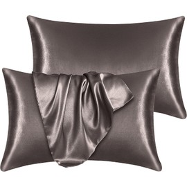 Yorkshire Bedding Satin Pillow Cases 2 Pack – Luxurious Charcoal Pillowcases for Hair and Skin Standard Size with Envelope Closure Hypoallergenic 50 x 75 cm