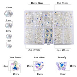 FZH4-10mm Faceted Briolette Glass Bead Kit for Jewelry Making 410Pcs Rondelle Shape Crystal Spacer Beads DIY Bracelet Necklace Accessories with 6 Crystal Pendant (Crystal AB)