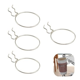 4 PCS Shopping Cart Cup Holder Portable Cup Holder Cart Cup Holder Carbon Steel Ring Style Cart Hanger Shopping Cart Accessories for Coffee Tapered Cup, Chrome