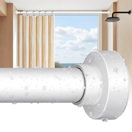 YNL Shower Curtain Rod 34-96 Inches, Non-Slip, Never Rust, No Drill Spring Tension Curtain Rod for Bathroom Window Stainless Steel, White