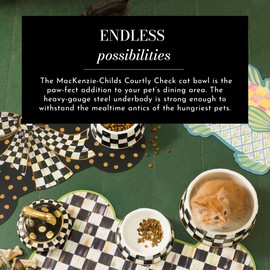 MACKENZIE-CHILDS Pet Bowl, Cute Cat and Dog Bowl for Food and Water, Black-and-White Courtly Check, Small