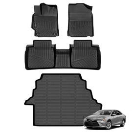 GINOWY-Floor Mats for Toyota Camry 2007-2011(Petrol Models), Camry CE丨SE丨LE丨XLE All Weather Car Mats, TPE Cargo Trunk Mat Camry Accessories Car Mats