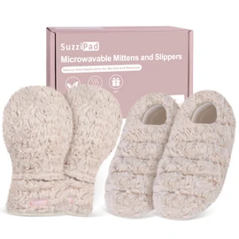 SuzziPad Microwavable Heated Gloves and Microwave Slippers, Hand Heating Pad and Foot Warmers for Fatigue and Discomfort, Cold Feet Reliever for Bed, Ideal Choice for Elderly in Cold Day, S/M