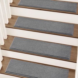 COSY HOMEER Stair Treads Non-Slip Carpet Stair Treads for Wooden Steps, Indoor Stair-Runner Rugs for Kids Elders & Pets 28"x9" (4Pc, Gray)