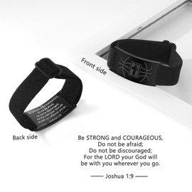 RUOOUY Basketball Cross Bracelet for Men Adjustable Elastic Nylon Wrist Inspirational Bible Verses Bracelet Christian jewelry Gift for Men Teen（Be Strong）