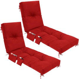 Kigley 2 Pcs 76 x 22 x 6 Inches Chaise Lounge Cushions with Side Pocket Waterproof, Fade Resistant, Tufted Patio Cushion for Chaise Lounger for Indoor Outdoor Patio Sunbathing (Red)