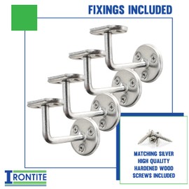 IRONTITE® 4X Silver Handrail Brackets BZP, Heavy Duty Banister Rail Brackets, Suits Wood Or Metal Stair Banister Rails, Perfectly Finishing The Look of Your Hand Rail