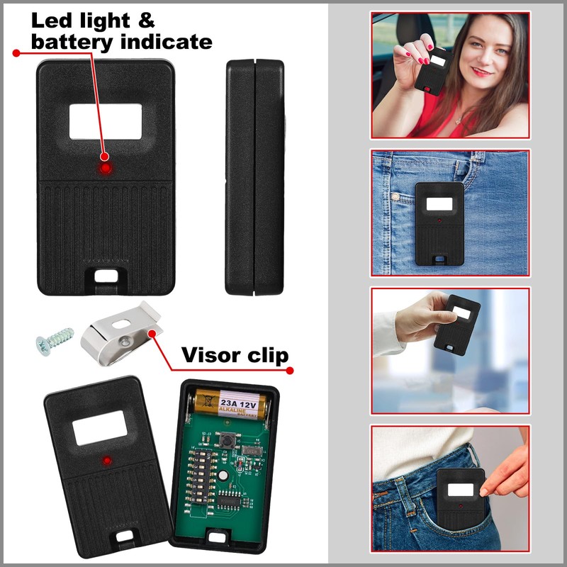 Kingdder 4 Pcs Garage Door Remote 8 Dip Switch Compatible