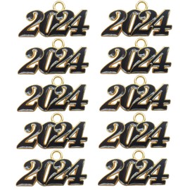 Xeahung 10 Pcs Alloy Year Charms 2024 Graduation Pendant 2024 Graduation Charms for Bracelets Graduation Tassel Earrings Keychain Jewelry Making Accessory DIY Crafting Wedding Decor (Black)