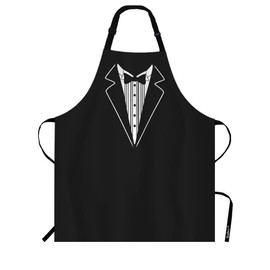 Beabes Man Suit Kitchen Apron Black Male Suit White Shirt And Bow Tie Trendy Businessman Dress Cooking Bib Apron For Chef Restaurant Home Cleaning Serving Painting 27" X 31"