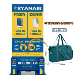 for Ryanair Airlines Underseat Cabin Bag 40 x 20 x 25, Foldable Travel Bag, Travel Bag, Carry-on with Wet Compartment for Overnight Stays, for Men and Women, 20L, blue-green