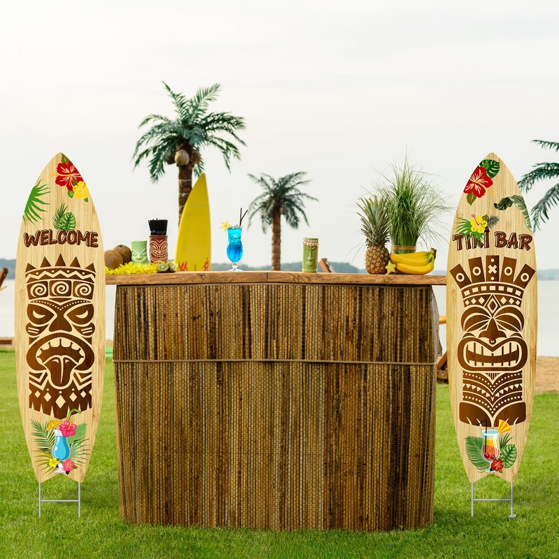 2 PCS Tiki Bar Surfboard Yard Signs Surfboard Beach Signs