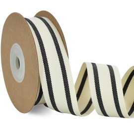 RIBBOOO 2.5cm Black Striped Cotton Ribbon for DIY Craft Gift Wrapping Floral Bouquet Natural Cotton Christmas Ribbon for Valentine's Day Wedding Birthday and Party Decoration