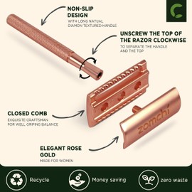 Women's Double Sided Safety Razor with 5 Razor Blades, Women's Razor with Beautiful Box, Suitable for All Double-Sided Razor Blades, Free from Plastic (Rose Gold)