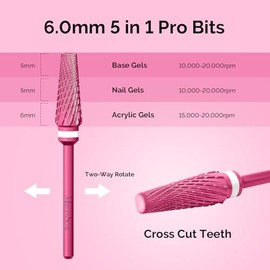 MelodySusie Brocas para Uñas 5 En 1 Mejoradas, de Carburo de Tungsteno de 3/32'', Multifunción, Varios Tamaños, Ideales para Manicura, Pedicura Y Puli