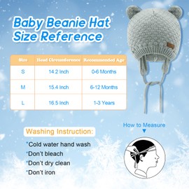BAVST Baby Beanie Hat for Winter with Earfalp Cute Bear Kids Toddler Girls Boys Warm Knit Cap 0-36M (Grey, S(0-6M))