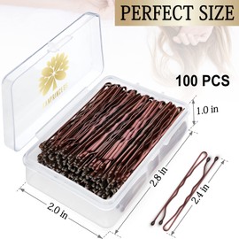 KANPRINCESS 100 horquillas para el pelo de 6 cm, horquillas para todo tipo de cabello, accesorios para el cabello para mujeres y niñas, peluquería, peluquería, moño, con caja de almacenamiento transparente (marrón)