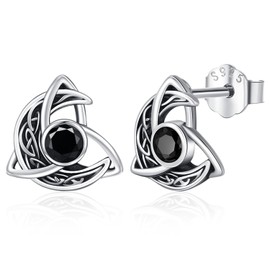 Viking Earrings for Men Women 925 Sterling Silver Black Celtic Stud Earrings Small Nordic Viking Runes Stud Earrings for Men Women, Sterling Silver