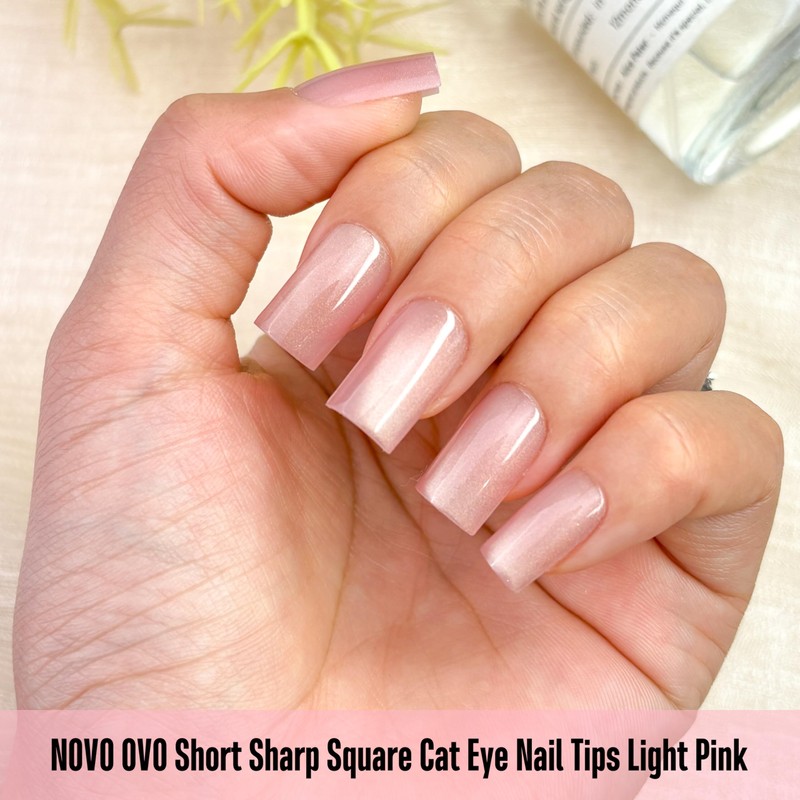 NOVO OVO Short Square Nail Tips 150Pcs Cat Eye, Light