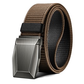 KEMISANT Tactical Belt for Men, Military Hiking Rigger Heavy Duty Nylon Web Work Belt 1.5" with Quick Release Metal Buckle(Black/Light Brown,42"-46" Waist Adjustable)