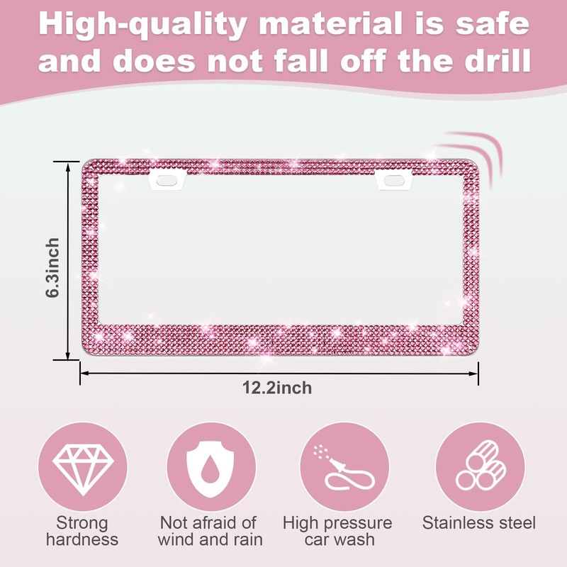 QUANQIUFEI 2 Pack Bling License Plate Frames for Women, Sparkly