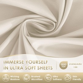 Luxury Silky Soft Bed Sheet Set, 6 Piece,King Size, Fits 16 inch Deep Pocket Mattresses, Wrinkle Free & Breathable Cooling, Ivory Cream Bedding Sheets (Fitted Sheet, Flat Sheet, Pillowcases)