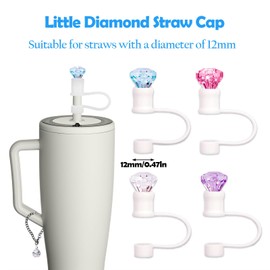 6 Pack 12mm Diamond Straw Cover Cap for Brumate Era 30&40 Oz Cup and 2 PCS Crystal Ball Handle Charm Accessories, Reusable Silicone Straw Topper Accessories(6+2)