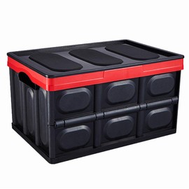 Cajón organizador plegable para maletero de coche, contenedor de plástico apilable con tapa de 55 litros de capacidad para vehículos familiares,...   