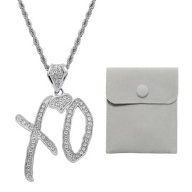 FDGGT 1 Piece Silver Hip Hop Necklace and 1 Piece Jewellery Bag, Letter Pendant Necklace, Fashion Zircon Necklace, Clothing Accessories