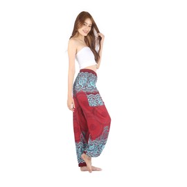 Boho Pants Plus Size Harem Pants for Women Yoga Trousers for Woman Bohemian Beach Pants Honeycomb Red, Extra Large