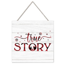 Elvoes Christmas Decorations True Story Wood Sign Farmhouse Christmas Wall Art Wooden Plaque Hanging Sign Rustic Xmas Party Holiday Home Decor for Entryway Living Room Bedroom 4"x4"