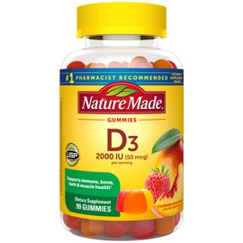 Nature Made Vitamin D3 2000 IU Per Serving Gummies, Bone, Teeth, Muscle and Immune Health Support, 45 Day Supply, 90 Vitamin D Gummies for Adults
