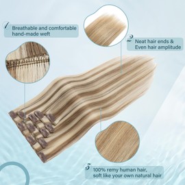Elailite Clip-In Real Hair Extensions, 5 Pieces, Remy Hair Extensions with 12 Clips, 45 cm - 70 g, Straight Hairpieces, Natural Hair Extensions for Women, #12P613 Golden Brown Mix Light Blonde