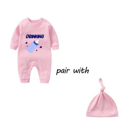 YSCULBUTOL Baby Twins Bodysuit Drinking Buddies Newborn Baby Clothes Unisex Cute Outfits Infant Toddler Romper With Hat Set(pink 6m)