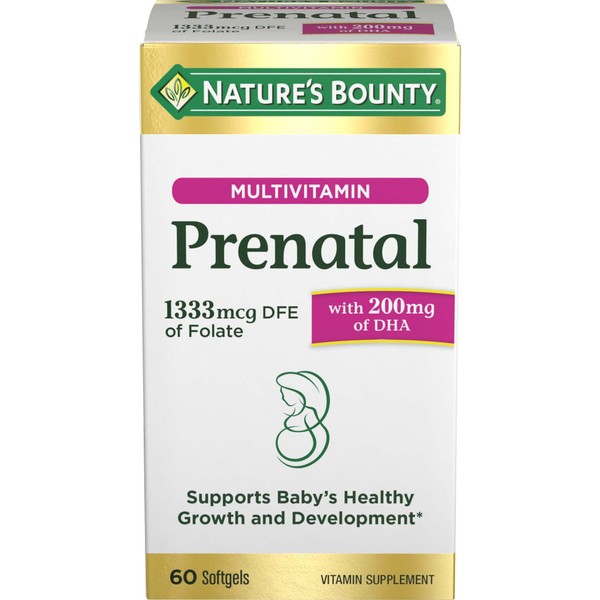 Nature's Bounty Prenatal Multivitamin, Supports Baby's Healthy Growth and Development, with 200mg DHA, 60 Softgels