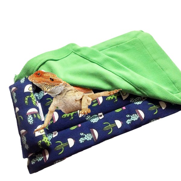 Dnoifne Reptile Sleeping Bag, Reptile Pets' Sleeping Bag Set with Pillow and Blanket, Hideout Habitat with Soft Warm for Bearded Dragon Leopard Gecko Lizard (Blue)