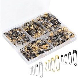 600 Pcs Assorted Safety Pins - 4 Sizes, Black, Gold, Silver - Rust Resistant for Art, Crafts, Sewing & Jewelry Making