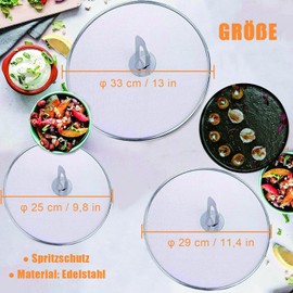 Stainless Steel Splash Guards, Multifunctional Splatter Screen Guards with Foldable Kitchen Handle, Oil Proofing Lid, Pans Splash Guard Lid, Diameter 25/32/33 cm（3 Pack）