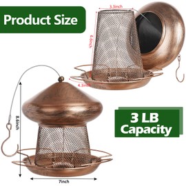 IWNTWY Bird Feeder, Heavy Duty Metal Bird Feeders for Outdoor Hanging, Cute Mushroom Shape Wild Birdfeeder for Outside Garden Yard (Brown)