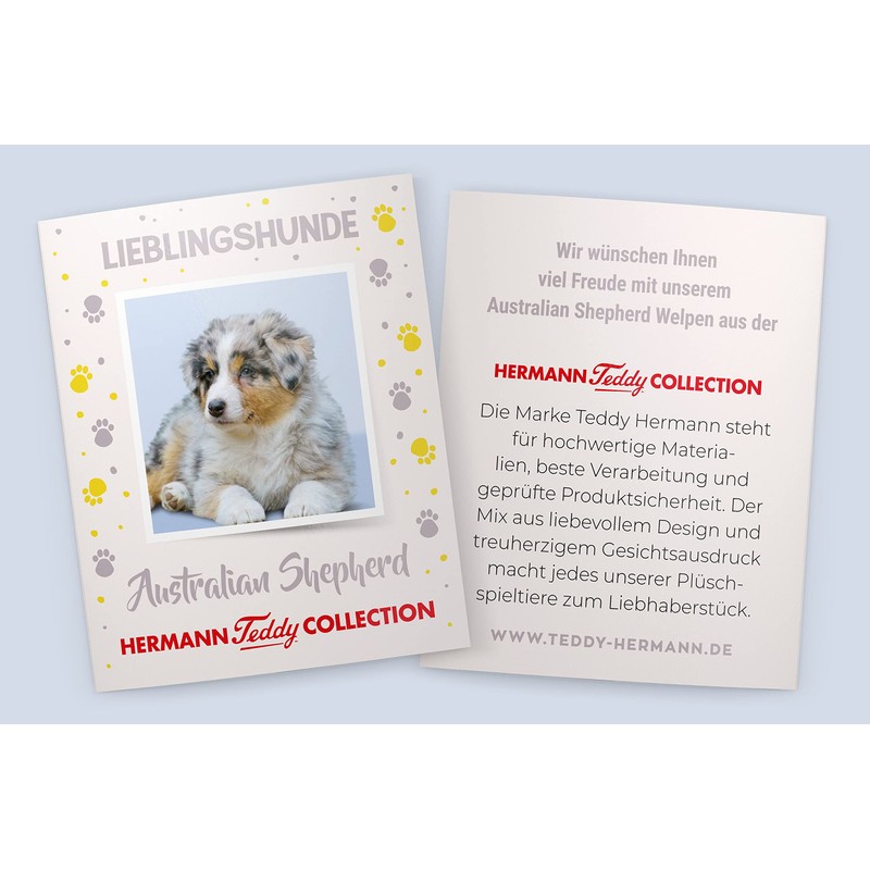Teddy Hermann 91935 Hund Australian Shepherd Welpe 22 cm, Kuscheltier,