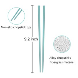 YOLCAR Chopsticks, 5 Pairs Reusable Fiberglass Chopsticks, Colorful, Dishwasher Safe Chopsticks, Non-Slip, 9.2 Inches